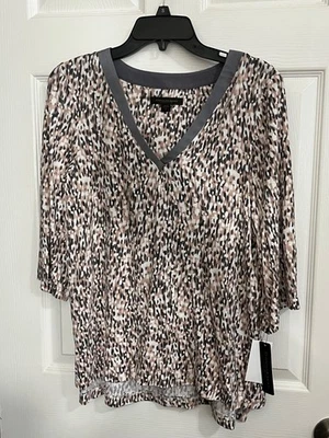 Blusa Donna Karan Ropa de Dormir Pequeña S Marrón Negro Blanco Estampado Animal Cuello en V Foto 1 de 4