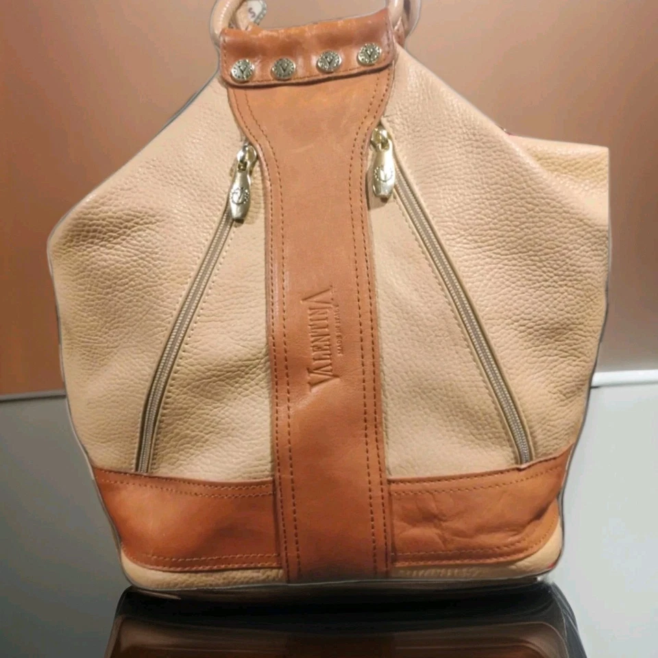 💲РАСПРОДАЖА💲 Valentina 🇮🇹 итальянский галечный желтовато-коричневый и верблюд Дамская сумка Hobo рюкзак - Изображение 1 из 4