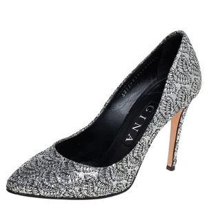 Gina Metallic Silver Lurex And Glitter Slip On Pumps Size 38.5 - Picture 1 of 8