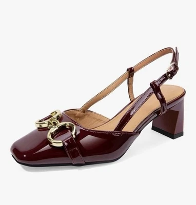 Zapatos de salón para mujer con cordones punta cuadrada tacón bajo grueso sin cordones talla EU 36 / US 6 Foto 1 de 4