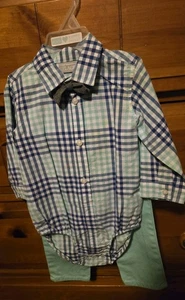NEW The Children's Place Boys 9-12 Months 3 pc dressy shirt pants Belt & Bow Tie - Picture 1 of 7