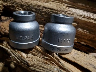 2 PACK 1" x 1/2" Bell Reducer Coupling 150 Female MB-304 Stainless Steel NPT New - Image 1 of 4