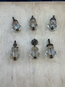 Vintage Set of 6 CLEAR GLASS Drawer Pulls KNOBS Dresser Hardware - Picture 1 of 5