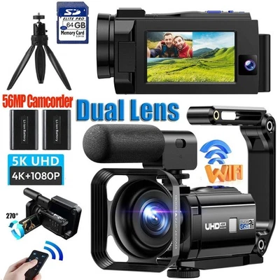 5K UHD Dual lens Video Camera  Camcorder 56MP WiFi Vlogging Camera Touchscreen - Image 1 of 4