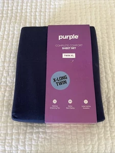 Purple Brand Complete Comfort Flex Cotton Sheet Set, Twin XL, Navy Blue New - Picture 1 of 8