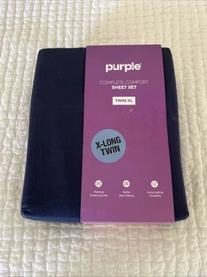 Purple Brand Complete Comfort Flex Cotton Sheet Set, Twin XL, Navy Blue New - Image 1 of 4