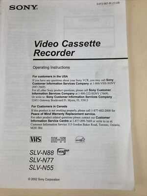Sony video cassette recorder user manual. - Image 1 of 2