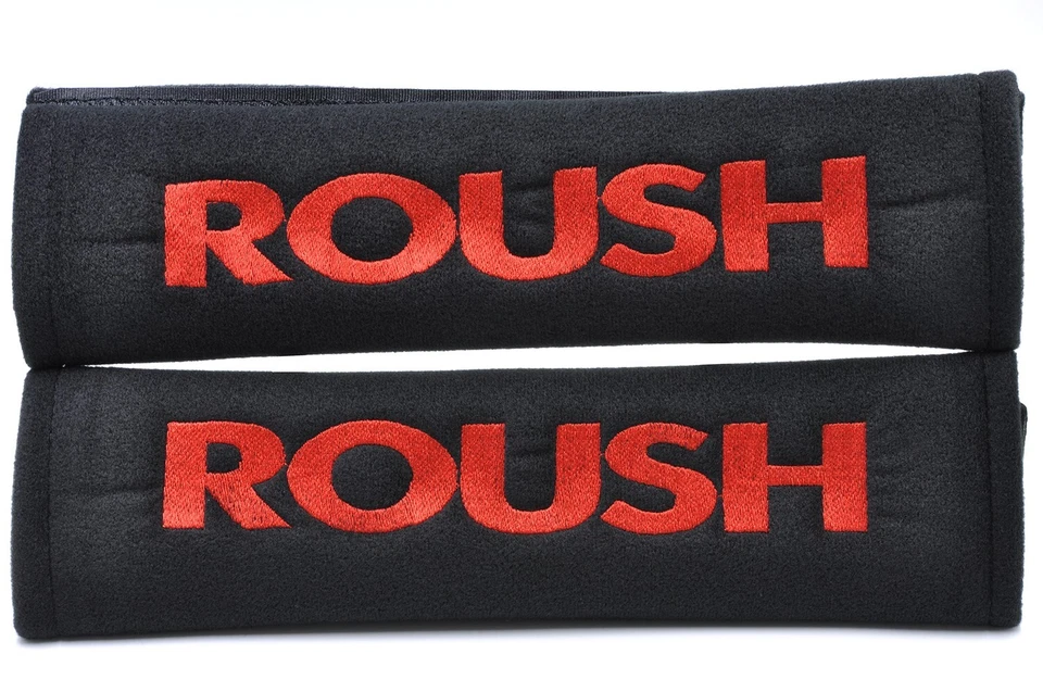 2 pcs (1 PAIR) Roush Racing Embroidery Seat Belt Cover Pads (Red on Black) - Image 1 of 1