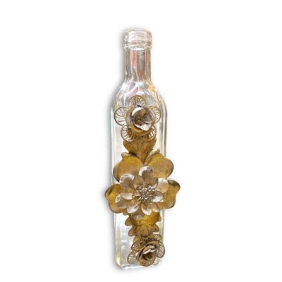 Kirkland Metallic Gold Flowers Decorative Glass Bottle Vase Jar Rustic Floral - Image 1 of 4
