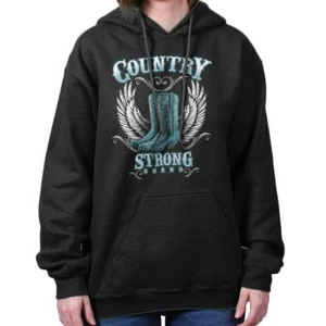 Cool Country Strong Brand Cowboy Boots Wings Hoodie Hooded Sweatshirt Men Women - Picture 1 of 8