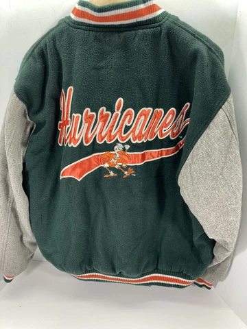 Miami Hurricanes Logo Athletic Varsity Jacket Men Large Wool Blend Snap Vintage Cover