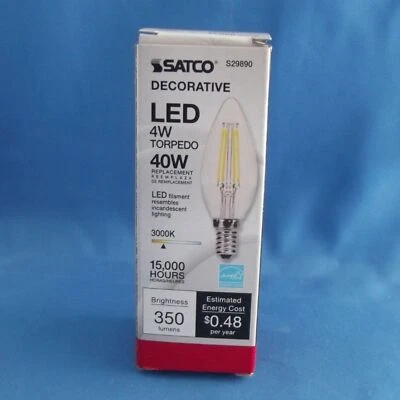Satco S29890, 4W B11 LED; Clear; Candelabra base; 3000K; 350 Lumens; 120V - Image 1 of 4