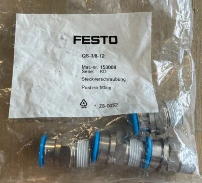 FESTO QS-3/8-12 SERIE KD PNEUMATIC PUSH-IN FITTINGS 153009 NEW LOT OF 4 - Image 1 of 4
