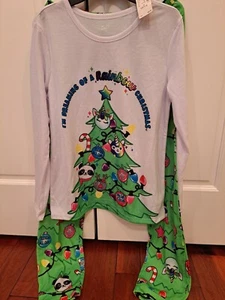 Justice Girls Pajama Set Size 14-16 Rainbow Unicorn Christmas Holiday NWT - Picture 1 of 8