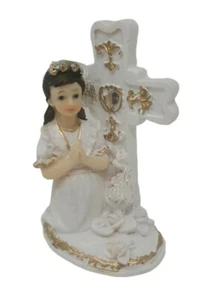 Estatua de 4"" de niña orante de la Primera Comunión con cruz - 3 piezas - Imagen 1 de 2