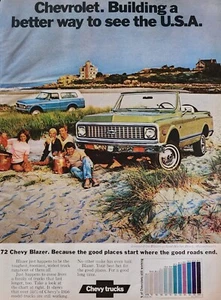 Chevrolet Blazer Camión Chevy Revista Anuncio Imagen Playa Vintage Arte de Pared Decoración - Imagen 1 de 1