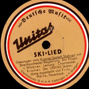 WERBEPLATTE UNITAS-SKIBINDUNG - KROMER SEXTETT / STADTKAPELLE FEUERBACH S5784 - Imagen 1 de 2