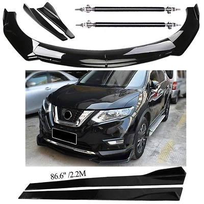 Front Rear Bumper Lip Spoiler Body Kit Splitter Side Skirt For Nissan Glossy Foto 1 de 4