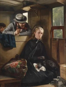 Postcard: Vintage Me Too Repro - Obnoxious Man Harasses Girl on Train, 1874 - Imagen 1 de 3