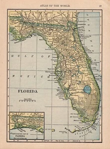 1908 Antique Florida State Map Florida Gallery Wall Decor smap 2340 - Picture 1 of 3