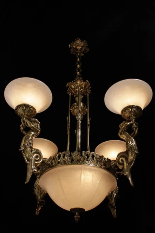 Chandelier polished  bronze alabaster  mermaid sculptures  by European Lighting Cover