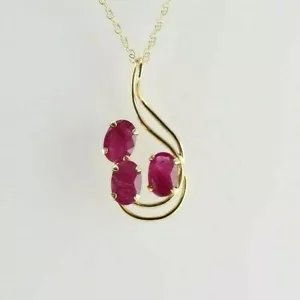 14K Gelbgold Rubin Halskette mit 3 ovalen facettierten Steinen und Kette um 1970 - Bild 1 von 4
