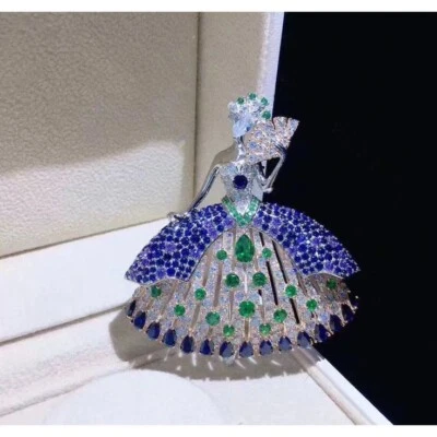 Beautiful Dancing Girl 15.62 TCW Tanzanite ,Sapphire & Emerald Women's Brooch - Image 1 of 4