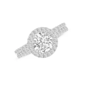 Anillo de compromiso nupcial con halo de diamantes cultivados en laboratorio de oro blanco de 14K - Imagen 1 de 6
