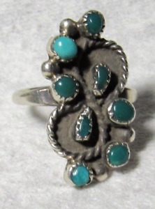 ZUNI Old Pawn Petit Point Turquoise RING Sterling Silver size 6 VINTAGE