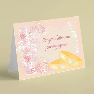 Pastell Blumen und Goldringe Verlobungskarte geeignet für Sohn Tochter Familie - Bild 1 von 1