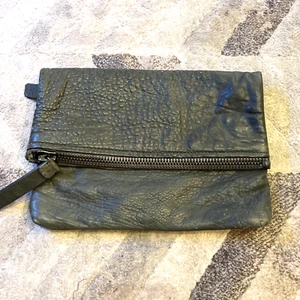 SCANLAN THEODORE Grey Lambskin Leather Foldable Clutch Purse with Strap - Picture 1 of 19