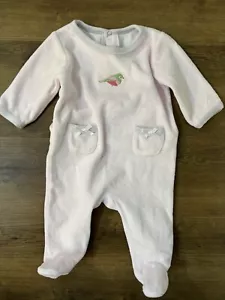 JACADI Rosa Pálido Terciopelo Footie Una Pieza 3 Mo Pájaros Arcos - Imagen 1 de 6