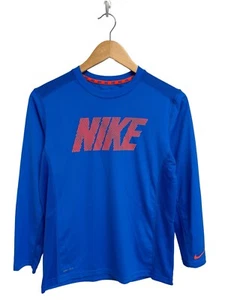Nike Boy's Dri-Fit Long Sleeve Bright Blue Graphic Crew Neck Tee Shirt Size L - Picture 1 of 8
