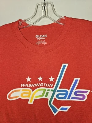 Camiseta Washington Capitals Pride Grande Para Hombre Roja Doble Cara Gráfico Logo NHL Foto 1 de 4