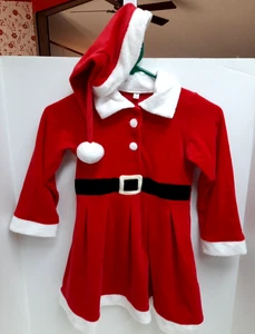 Girls 5 Mrs Santa Claus DRESS & HAT Red Velvet Like Fabric White Faux Fur Trim - Bild 1 von 10