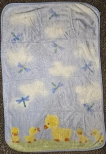 Carter's Plush Duck Clouds & Dragonflies Baby Blanket Lt Blue Yellow Vintage - Picture 1 of 7