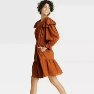 NEW Universal Thread Women's XS Cotton Peasant Dress Brown NWT  - Picture 1 of 9