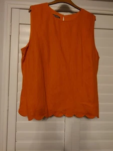 Laura Ashley Sleeveless Linen Top, 18, Burnt Orange With Scalloped Bottom Edge - Picture 1 of 6