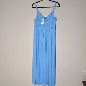 Torrid Aqua Blue Spaghetti Strap Maxi Dress Sz 12 Large Soft Mesh Pleated V-Neck - Picture 1 of 8