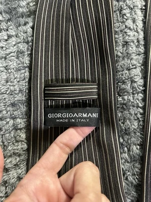 Giorgio Armani Men's Tie 100% Silk Stipe Pattern Brown/beige - Image 1 of 4