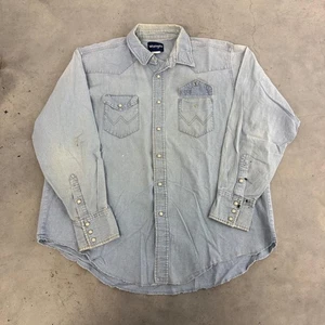 Vintage Wrangler Workwear Western Pearl Snap Blue Long Sleeve Shirt Mens 2XL - Picture 1 of 4