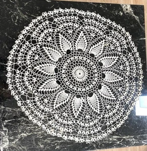Vintage Hand Crochet Lace Doily Round Table Topper Cream Cotton Tablecloth 26” D - Picture 1 of 9