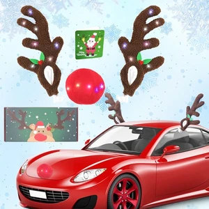 Christmas Reindeer Antlers Car Decoration Kit w/ LED Lights fr SUV MPV Van Truck - Picture 1 of 9