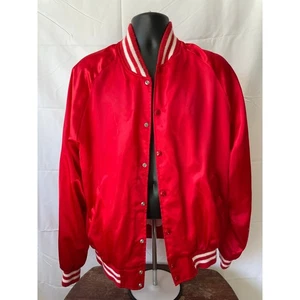Vintage Red Satin Bomber Jacket XXL | Made in USA | WAK Inc. Promo Varsity Style - Picture 1 of 9