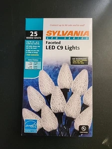 Sylvania LED C9 25 String Lights White Faceted Green Wire - Picture 1 of 5