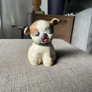 Vintage Cast Iron Hubley "FIDO" brown And White Puppy Dog Still Coin Bank - Picture 1 of 9