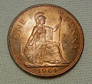 1964 GREAT BRITAIN Large One Penny Elizabeth II - FREE SHIPPING - Picture 1 of 2