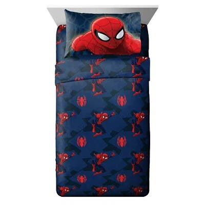new NAVY BLUE Spiderman Saving The Day 3-pc Twin Sheet Set for Kids Spider Man - Image 1 of 4