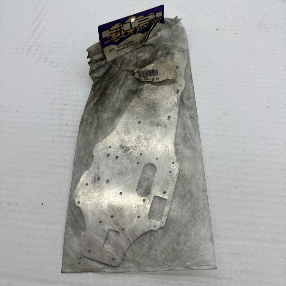 Vintage 1997 HPI A901 Nitro RS4 Original Silver 17S 2mm Aluminum Chassis NEW H1 - Image 1 of 2