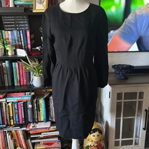 Abito Liz Claiborne taglia 8 Petite nero vintage anni 90 manica lunga - Foto 1 di 8